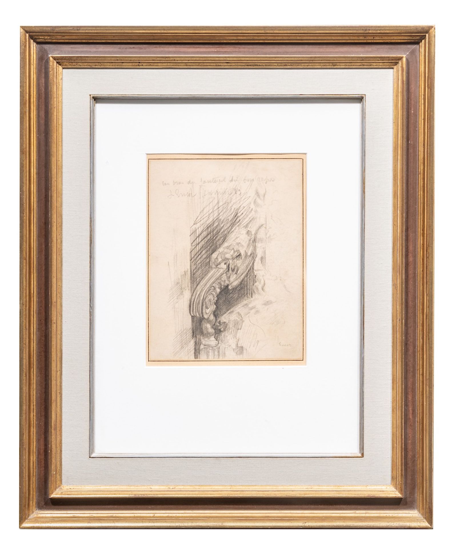 James Ensor (1860-1949), 'Un bras du fauteuil du bureau', 1889, pencil drawing 22 x 17 cm. (8.6 x 6. - Image 2 of 5