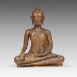 An imposing Thai Rattanakosin style gilt bronze seated Buddha, 19thC/20thC, H 84 - W 70 - D 40 cm