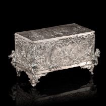 A Baroque Revival German silver jewellery casket, (1888-present), 800/000, weight ca: 1312 g 14.5 x