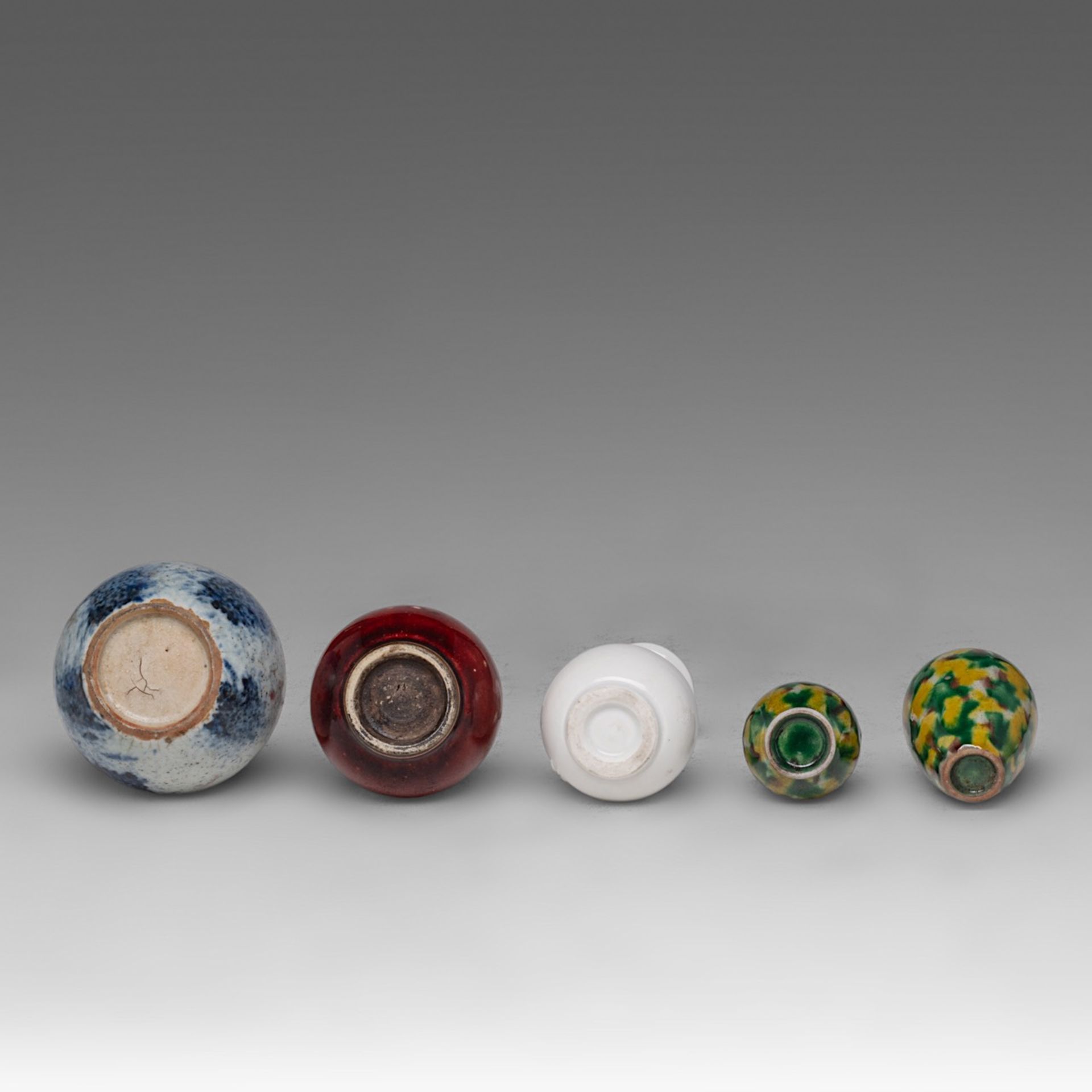A collection of five Chinese monochrome glazed miniature vases, including a copper red and underglaz - Image 6 of 6