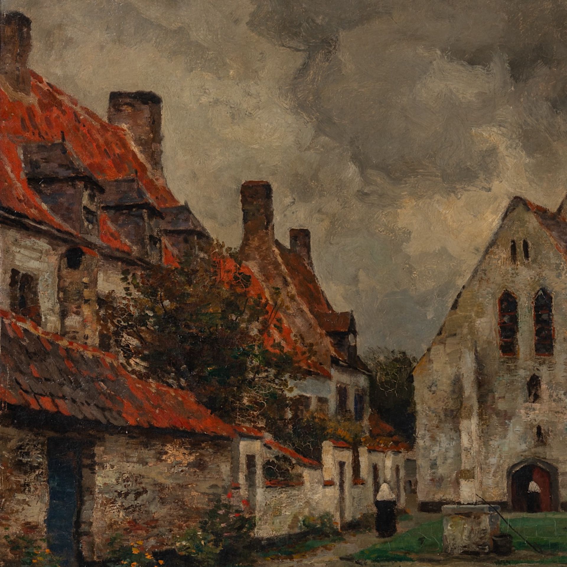 Victor Gilsoul (1867-1939), 'Beguinage en Flandre', oil on canvas 65 x 100 cm. (25.5 x 39.3 in.), Fr - Image 6 of 8