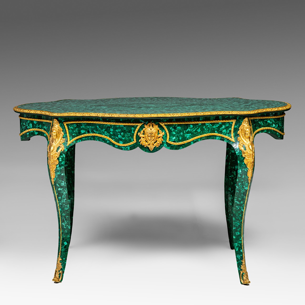 A Napoleon III-style malachite table with gilt bronze mounts, H 138 cm - W 83 cm - D 80 cm - Image 2 of 10