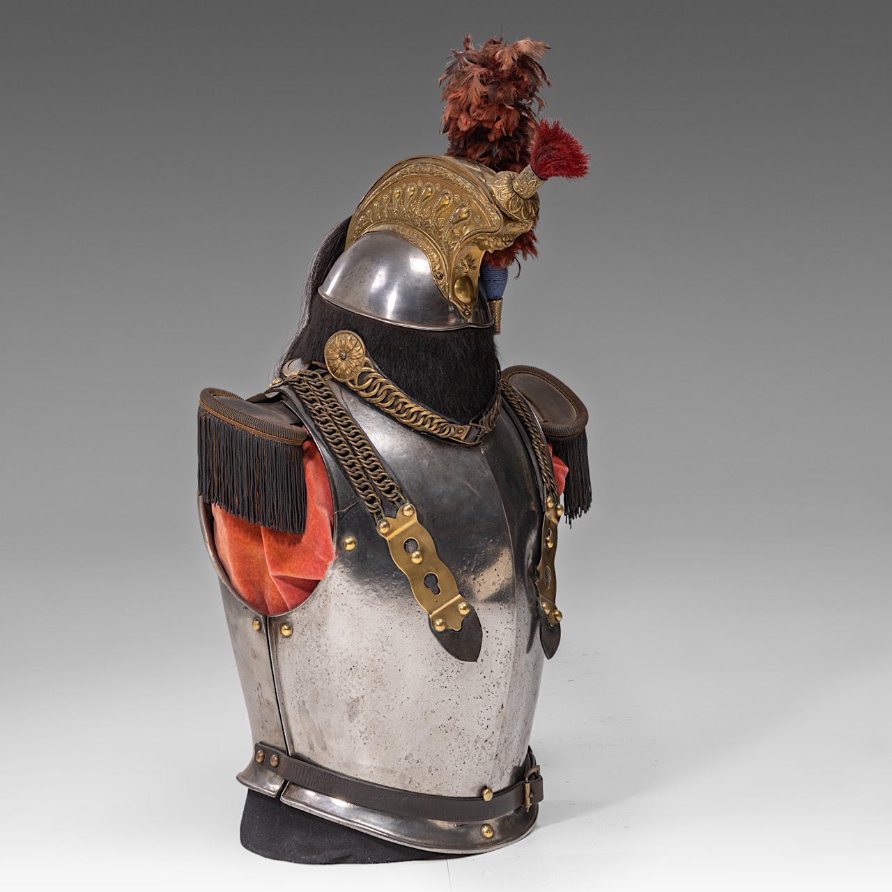 Cuirass and helmet ,metal and guilded brass, 1855, 88 x 42 x 54 cm. (34.6 x 16.5 x 21.2 in.) - Image 6 of 6
