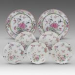 A series of two Chinese famille rose 'Magpies and Peonies' large plates and five famille rose 'Blume