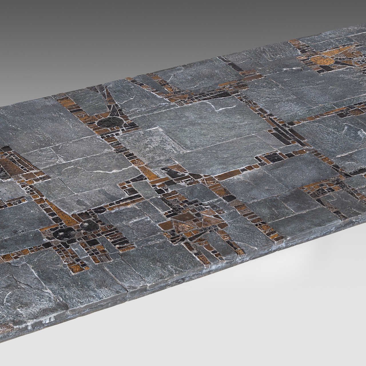 A vintage '60s Pia Manu coffee table, slate stone and gilt-glazed ceramic table top on a steel frame - Image 15 of 16