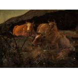 Albert Cuyp (1620-1691), cows resting in a mountainous landscape, oil on panel (+) 25 x 34 cm. (9.8