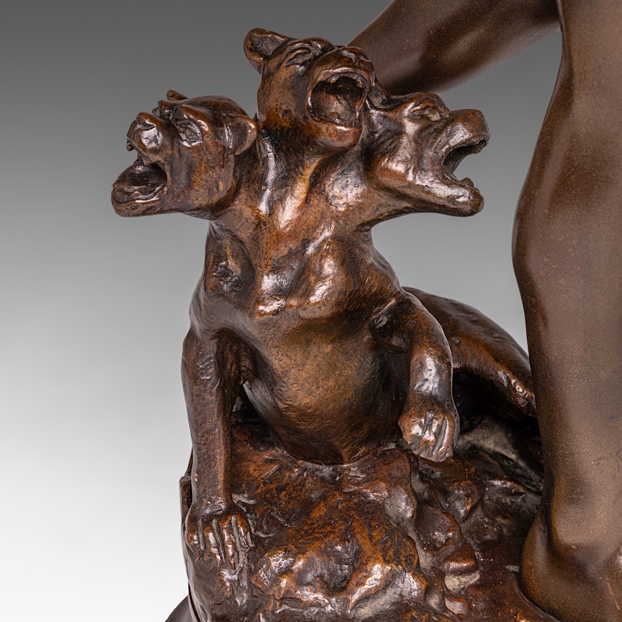 Adrien Etienne Gaudez (1845-1902), Orpheus and Cerberus, patinated bronze, H 60 cm - Image 7 of 8
