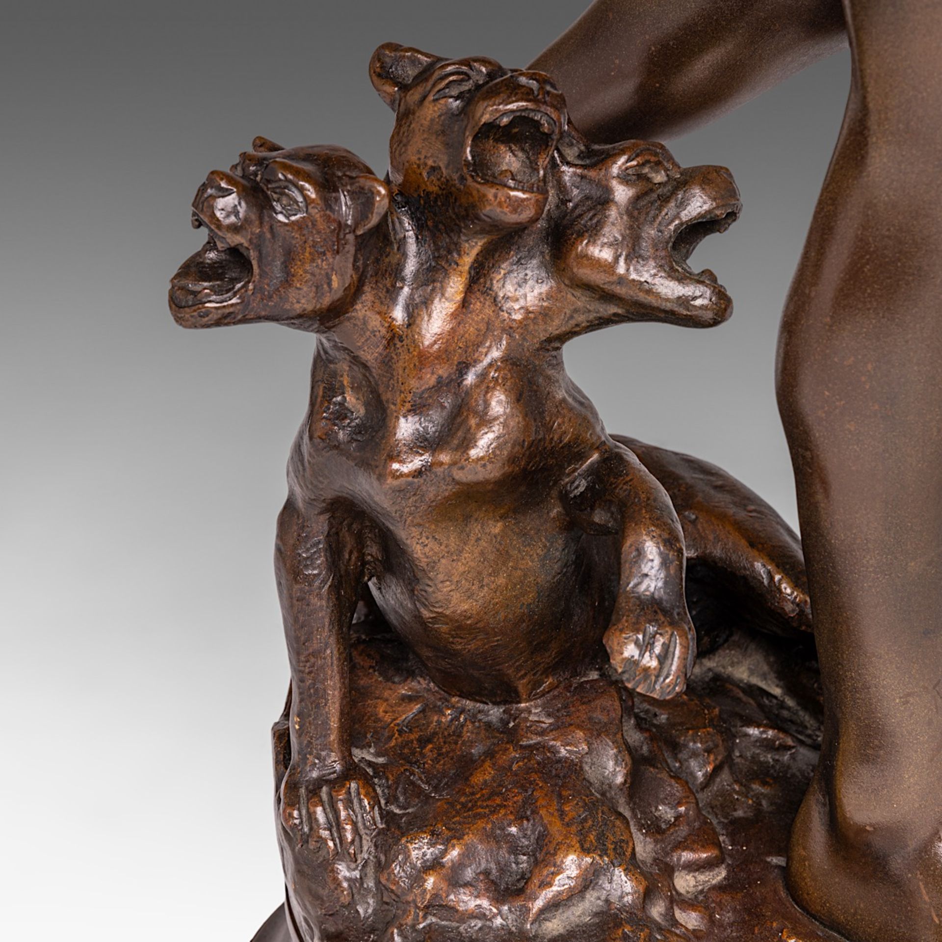 Adrien Etienne Gaudez (1845-1902), Orpheus and Cerberus, patinated bronze, H 60 cm - Bild 7 aus 8