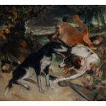 Albert Saverys (1886-1964), hunting dogs, oil canvas 100 x 110 cm. (39.3 x 43.3 in.), Frame: 116 x 1