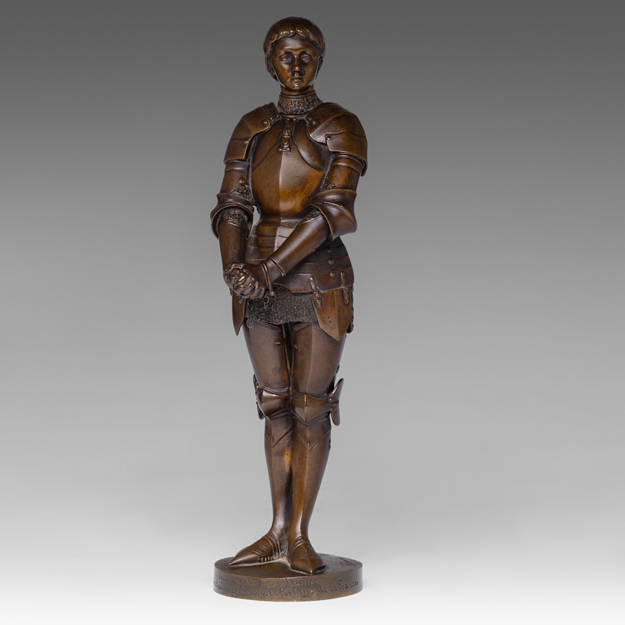 Louis Ernest Barrias (1841-1905), Jeanne d'Arc, patinated bronze, Susse Freres edition, H 31 cm