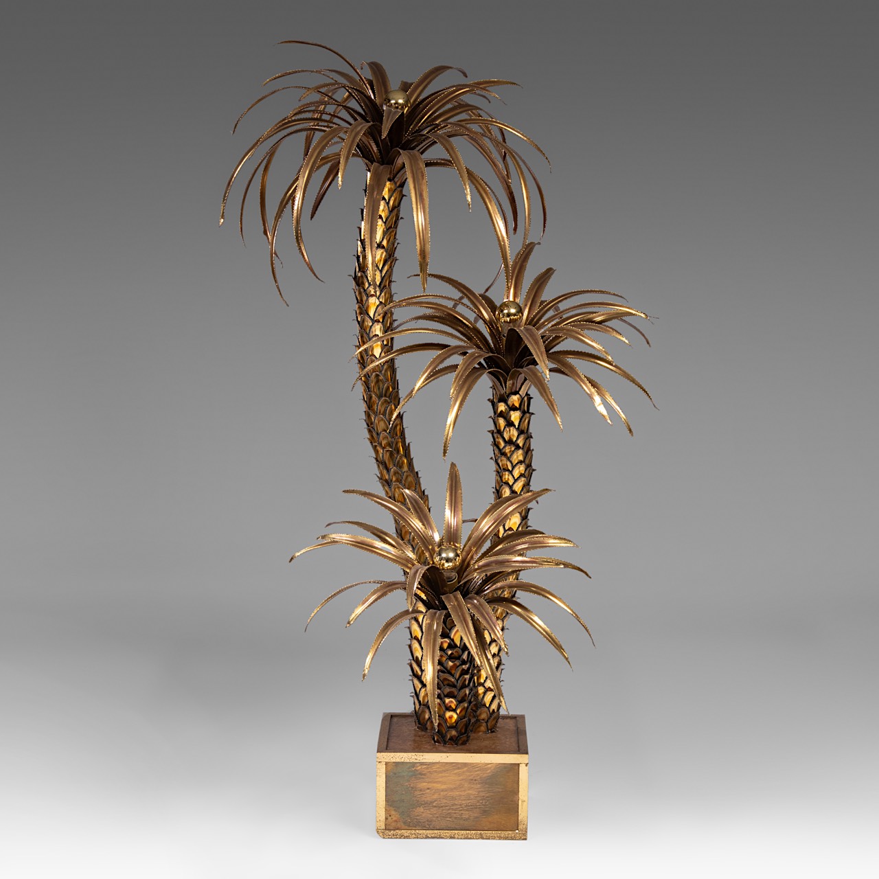 A vintage Maison Jansen gilt brass palm tree lamp 170 cm. (66.9 in.) - Image 2 of 10
