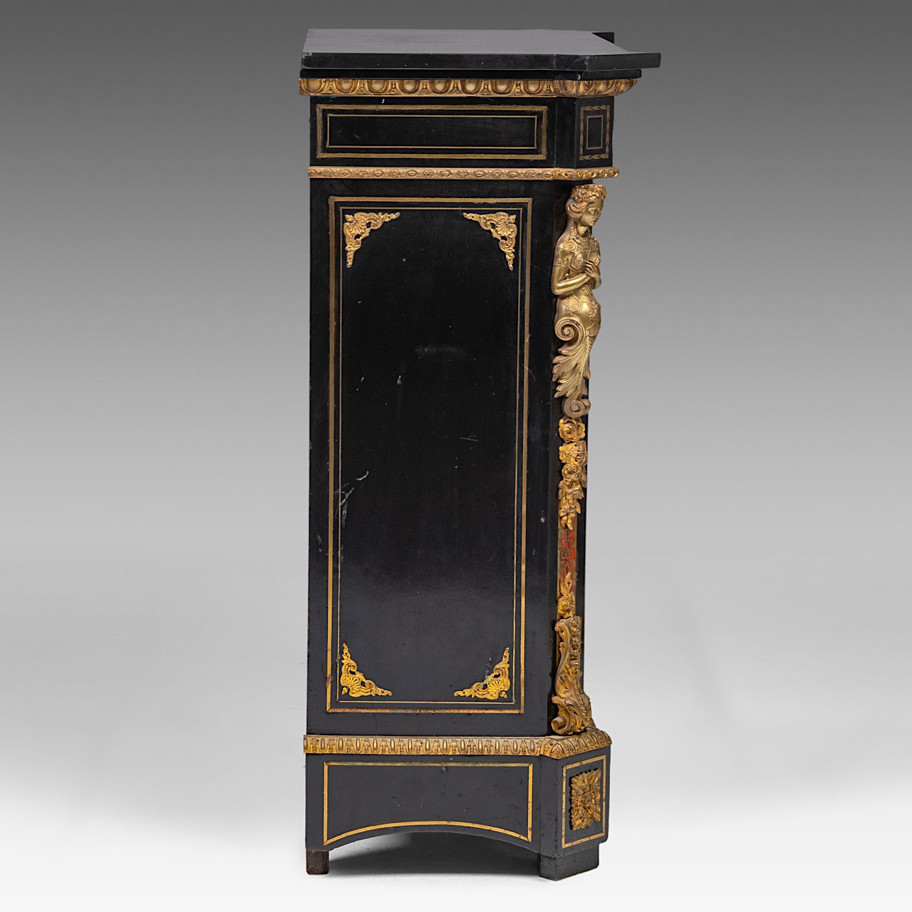 A Napoleon III (1852-1870) Boulle work 'meuble d'appui' with a marble top and gilt bronze mounts, H - Image 3 of 7