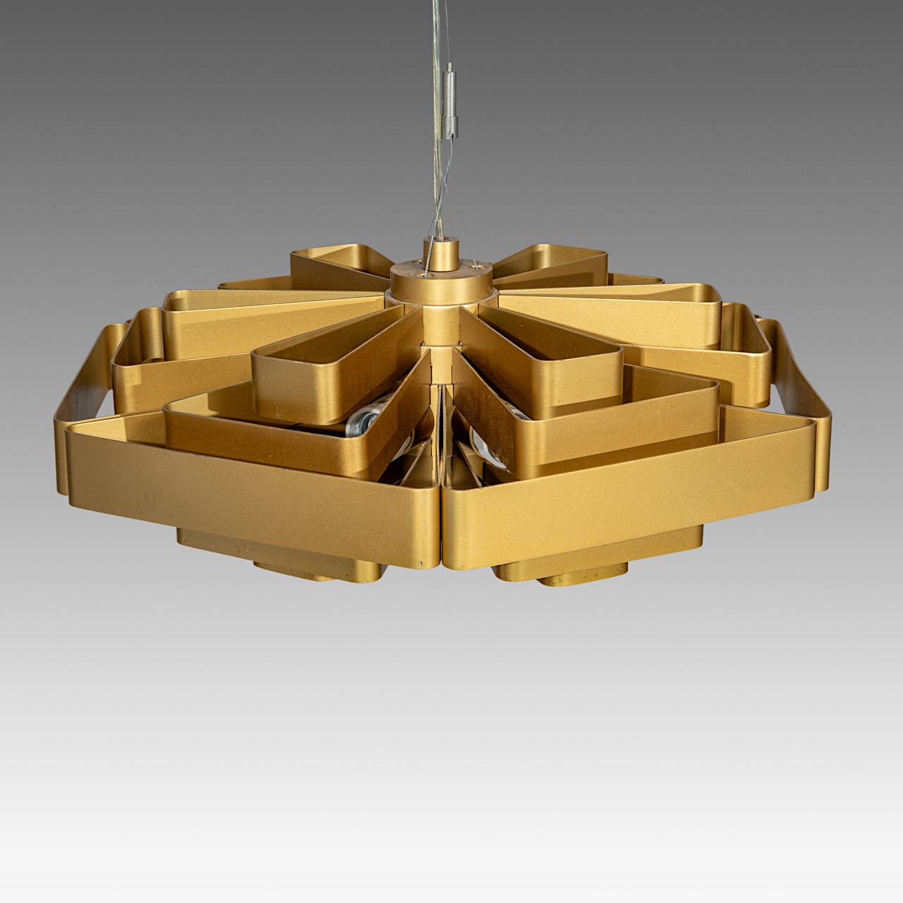 Jules Wabbes (1919-1974), hexagonal hanging lamp, model J.J.W.04, Wever & Ducre edition, H 20 - dia - Image 2 of 6