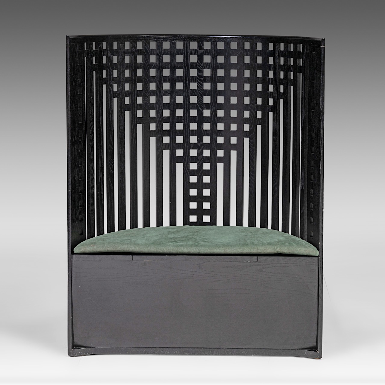 A black painted 'Willow' Chair by Charles Rennie Mackintosh, H 120 - W 92 cm - Image 2 of 7