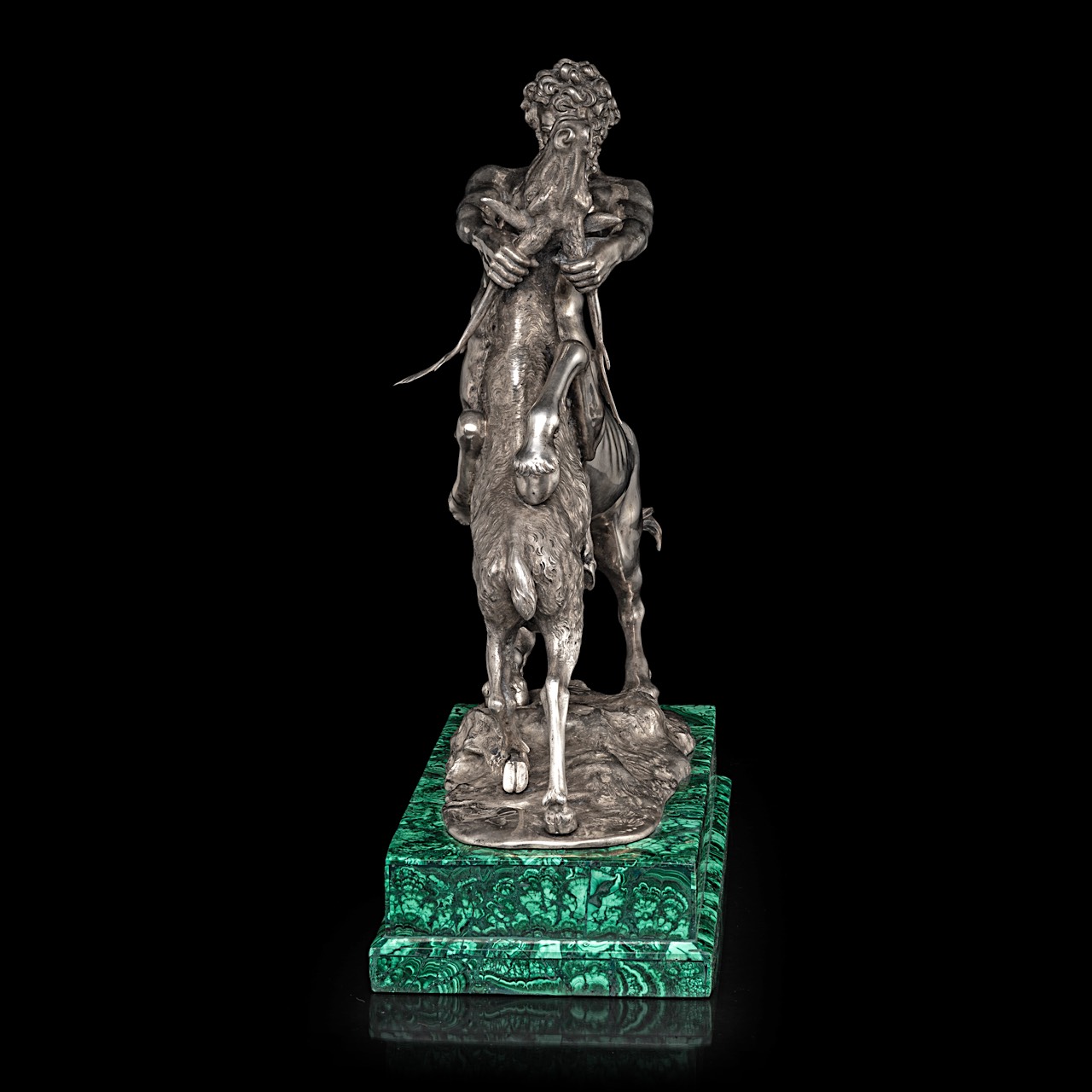 A silver figure of a centaur and deer fighting on a malachite veneered base, 800/000 35.5 x 36 x 13 - Image 8 of 11