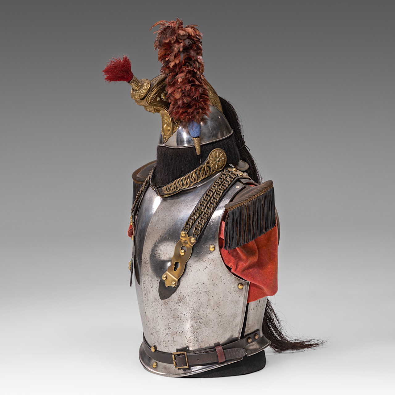 Cuirass and helmet ,metal and guilded brass, 1855, 88 x 42 x 54 cm. (34.6 x 16.5 x 21.2 in.) - Image 2 of 6