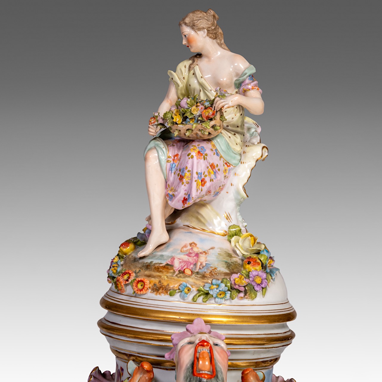 A very imposing Saxony porcelain vase on stand, Postschappel manufactory, Dresden, H 107 cm (total) - Image 21 of 23