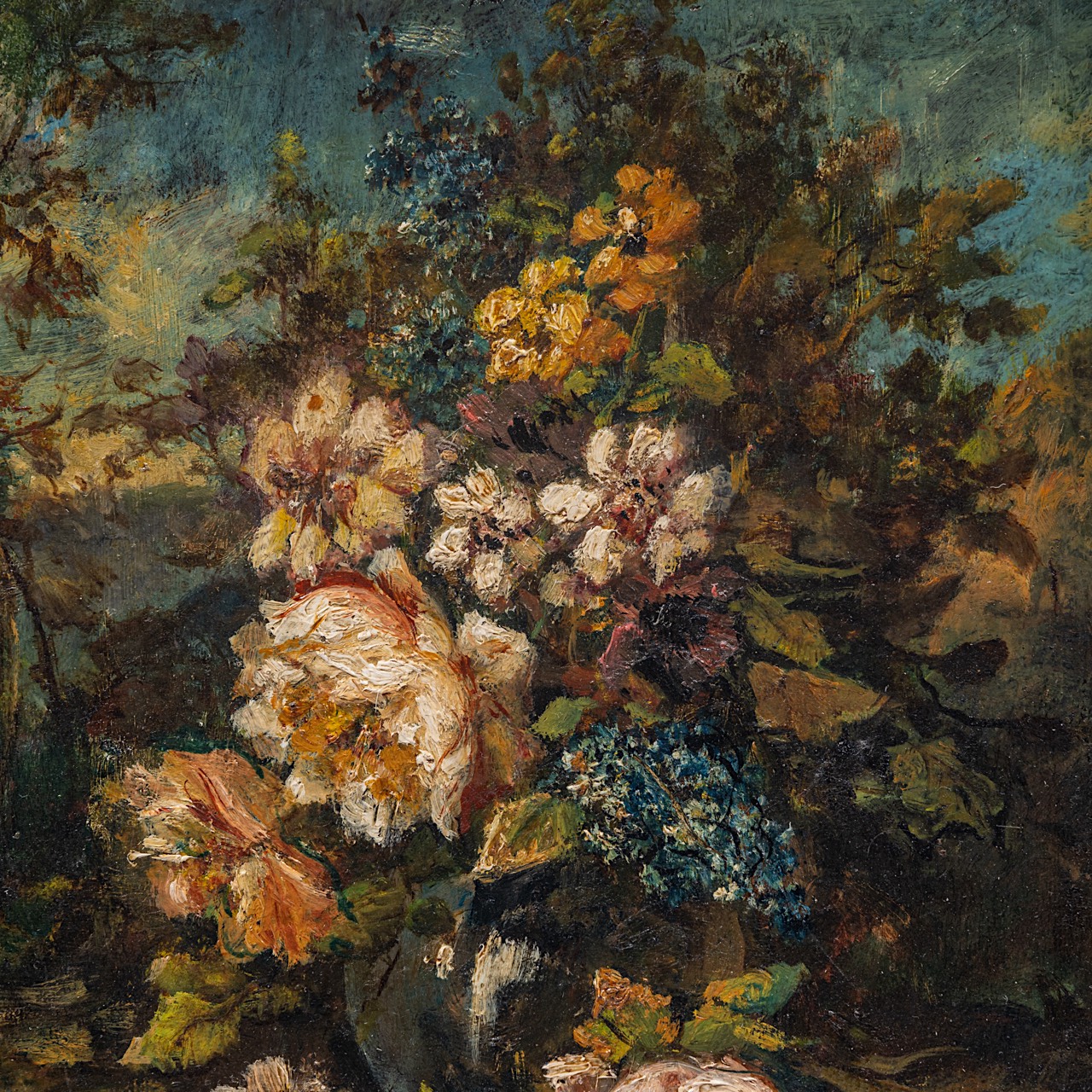 Narcisse Diaz de la Pena (1807-1876), flower still life, oil on mahogany 36 x 30 cm. (14.1 x 11.8 in - Image 4 of 5