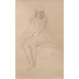 Armand Rassenfosse (1862-1934), seated girl, pencil drawing on paper 26 x 16.5 cm. (10.2 x 6 1/2 in.