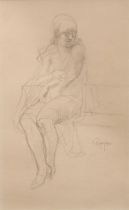 Armand Rassenfosse (1862-1934), seated girl, pencil drawing on paper 26 x 16.5 cm. (10.2 x 6 1/2 in.