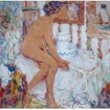 Floris Jespers (1889-1965), female nude sitting in an interior, 1915, watercolour and gouache on pap