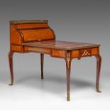 A leather-topped Transitional-style bureau plat and rolltop desk with parquetry and gilt bronze moun