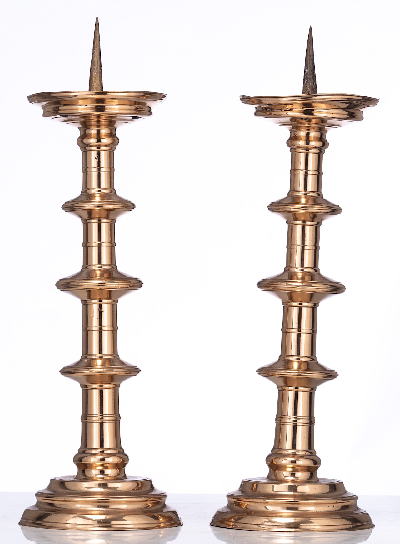 A pair of pricket candlesticks, 16thC, H 55 - 56 cm - Image 4 of 16