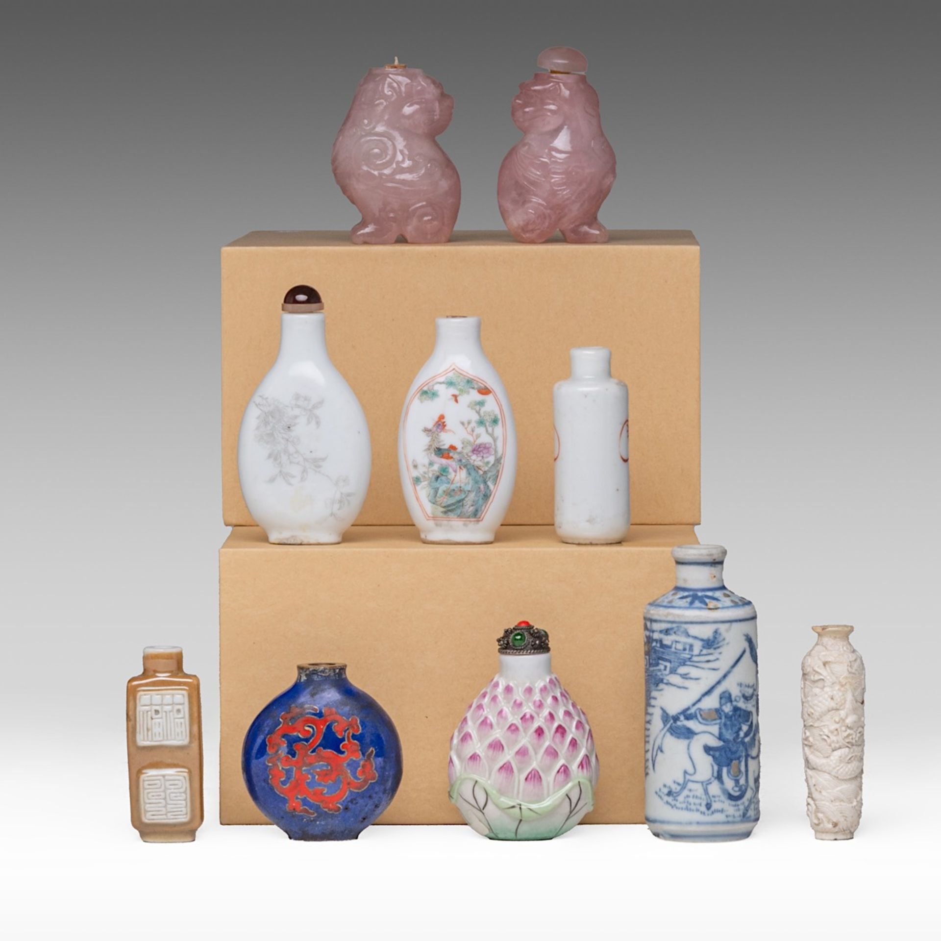 A collection of ten Chinese snuff bottle, including a copper red and underglaze blue 'Battle Scene' - Image 2 of 8