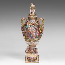 A very imposing Saxony porcelain vase on stand, Postschappel manufactory, Dresden, H 107 cm (total)