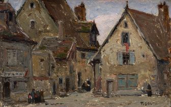 Charles-Frederic Lauth (1865-1922), 'Vieilles maisons', oil on cardboard 8.5 x 13.5 cm. (3.3 x 5.3 i