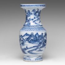A Chinese blue and white 'Mountainous Landscape' yenyen vase, H 45 cm