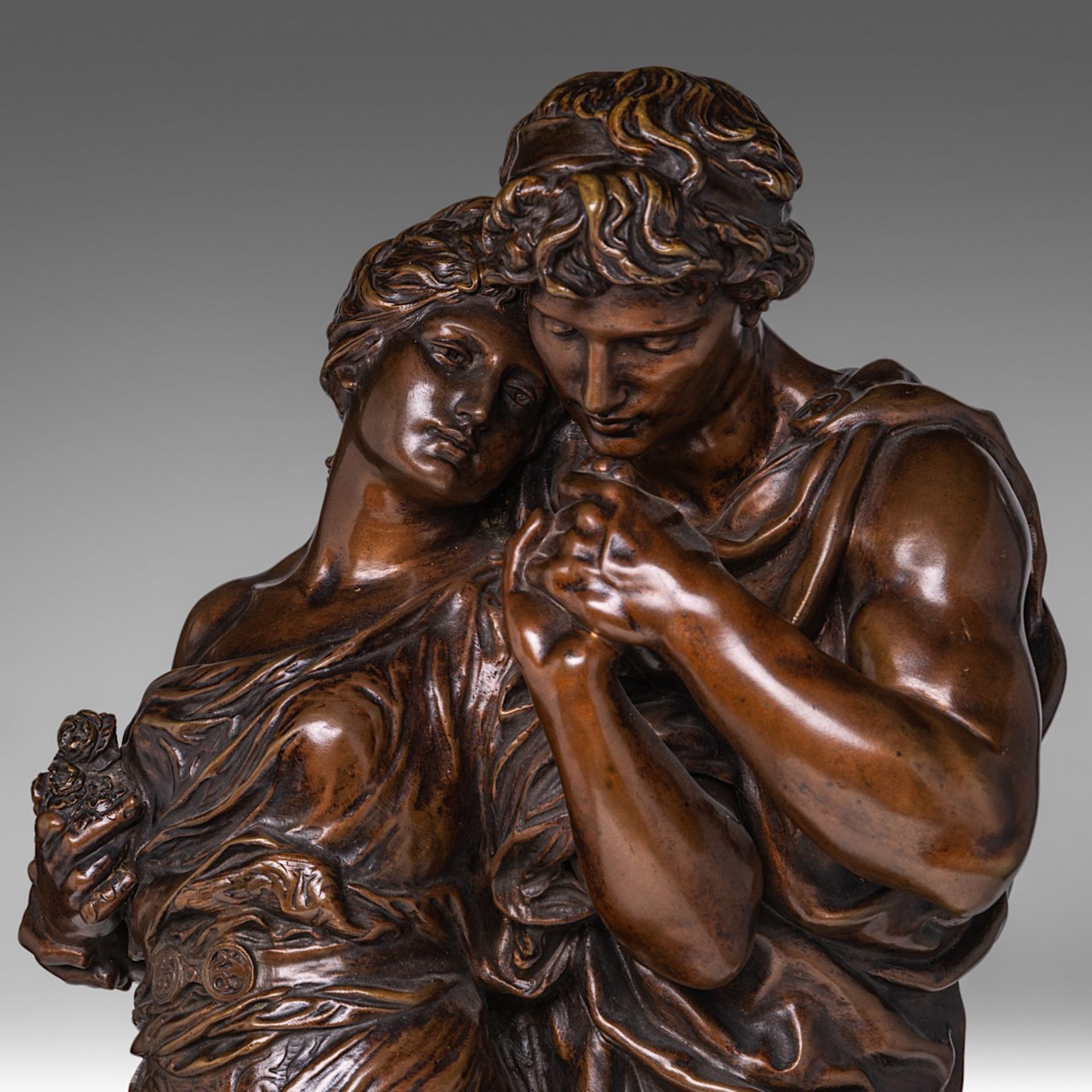 Gustave Frederic Michel (1851-1924), couple in love, patinated bronze, H 58 cm - Bild 7 aus 7