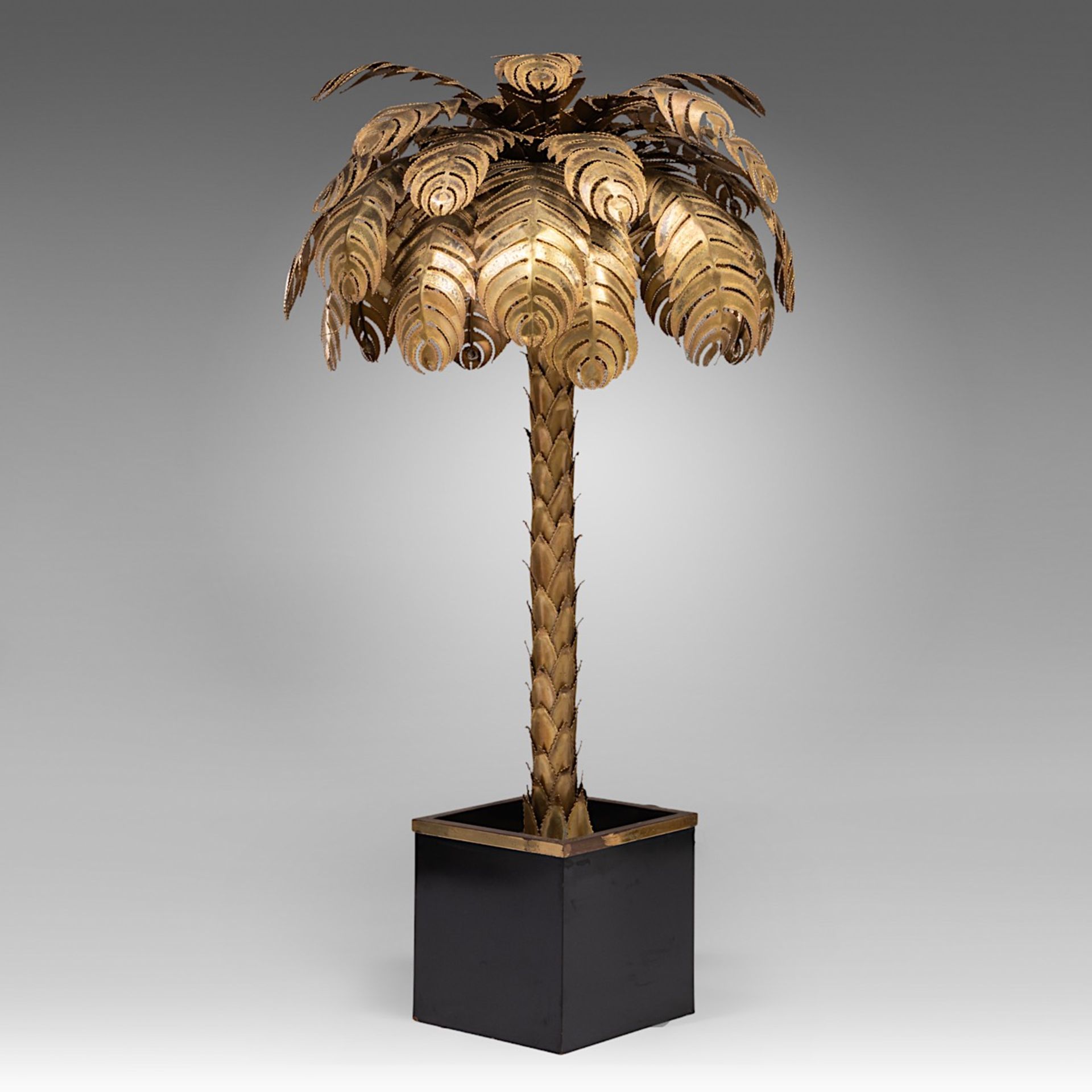 A vintage Maison Jansen gilt brass palm tree lamp, H 143 cm - Image 2 of 9
