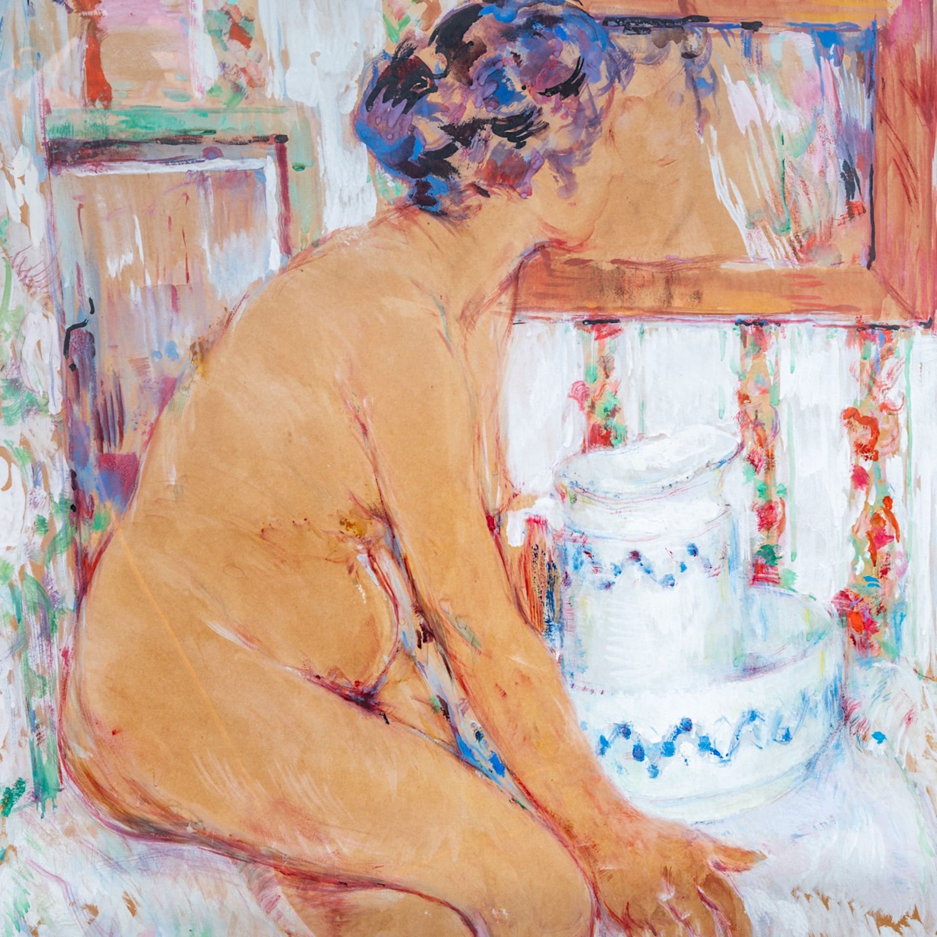 Floris Jespers (1889-1965), female nude sitting in an interior, 1915, watercolour and gouache on pap - Bild 4 aus 6