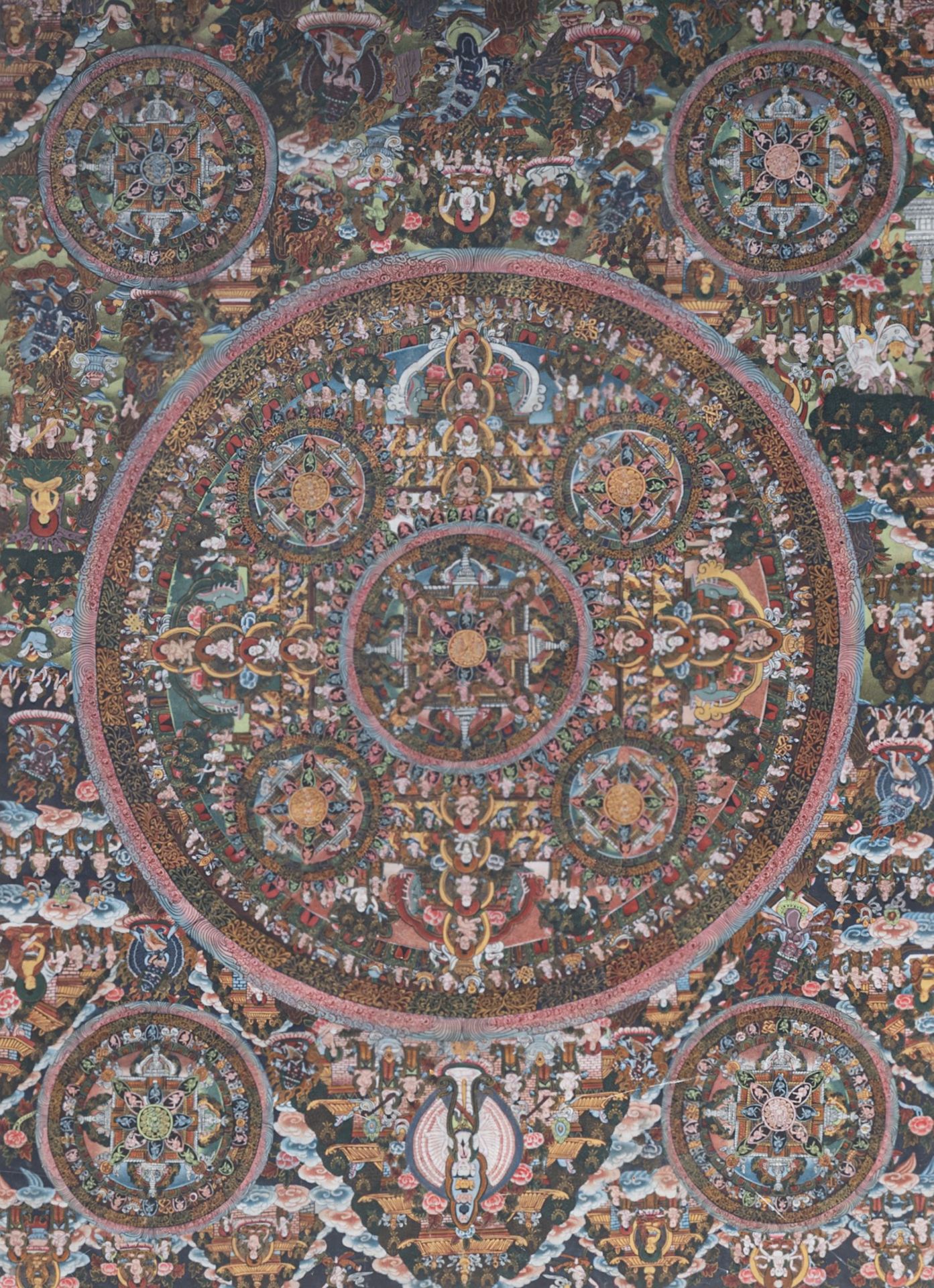 A Nepalese thangka of a mandela, 19thC/20thC, framed 71 x 87 cm