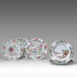 Five Chinese famille rose export porcelain dishes, including two with Meissen-inspired decoration, 1