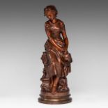 Mathurin Moreau (1822-1912), young girl with a jug, patinated bronze, foundry mark of E. Godeau, Par