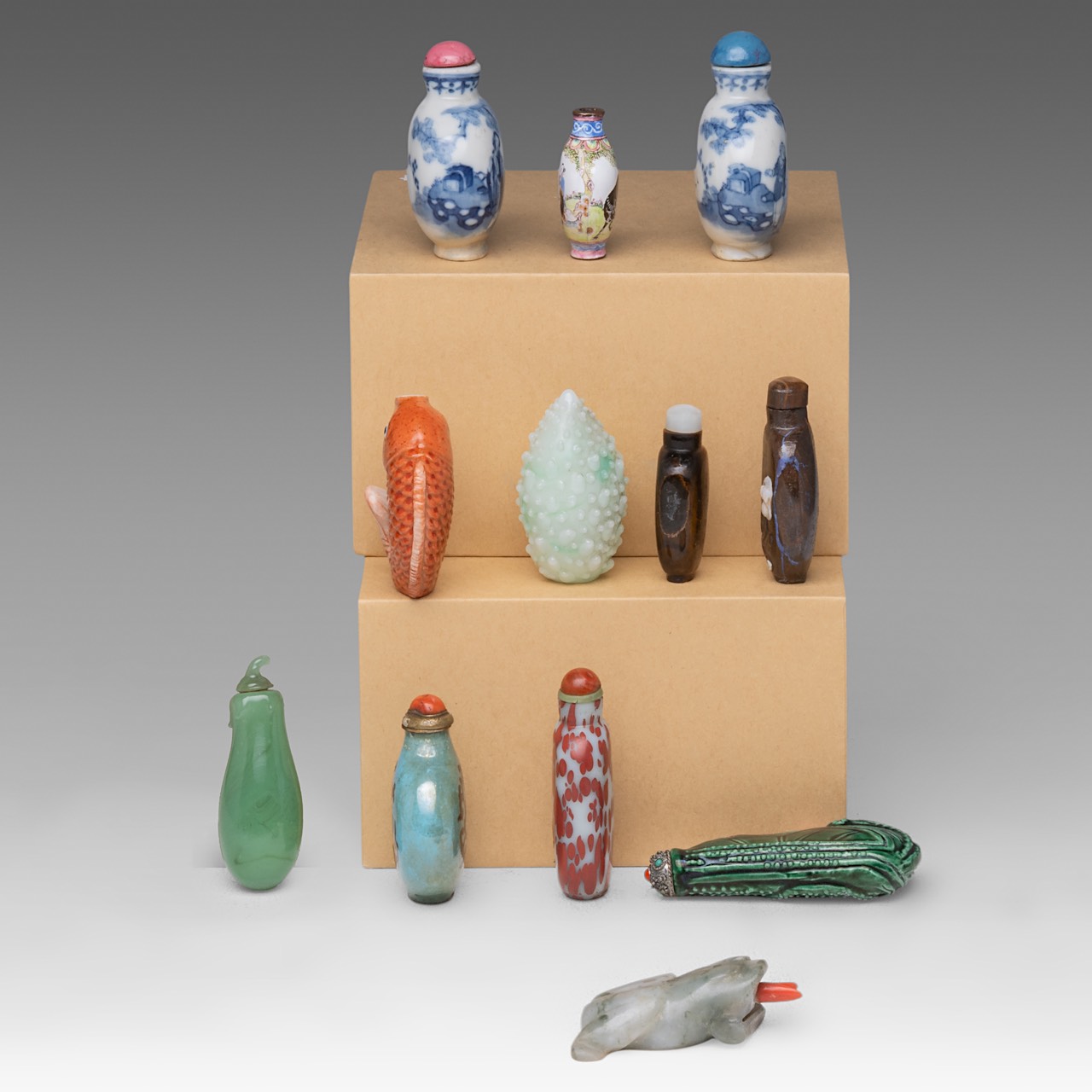 A collection of twelve Chinese snuff bottles, including an enamelled copper 'Boy and Water Buffalo' - Image 3 of 10