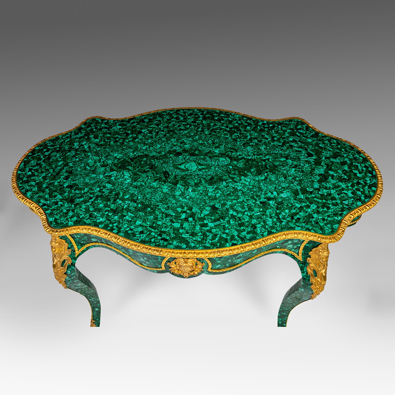 A Napoleon III-style malachite table with gilt bronze mounts, H 138 cm - W 83 cm - D 80 cm - Image 10 of 10
