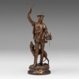 Emile Louis Picault (1833-1915), 'Le Fauconnier', patinated bronze, H 85 cm