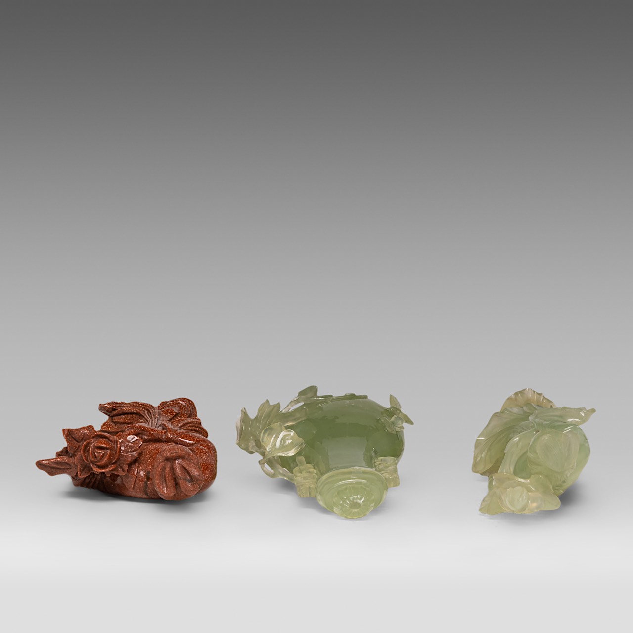 A collection of six Chinese mineral carvings and three porcelain footed bowls, Tongzhi mark and of t - Image 18 of 32