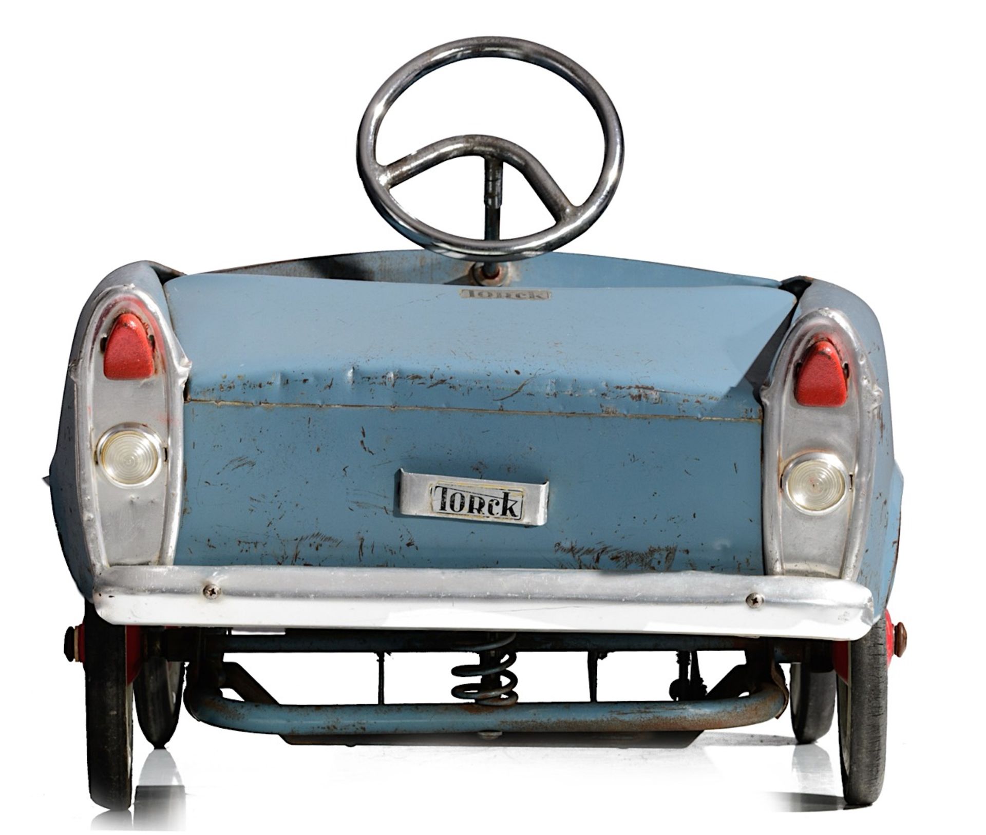 A 'Grand deluxe' edition Torck ' Peugeot' blue metal pedal car, 1962, 43,5 x 45 x 109 cm - Bild 4 aus 15