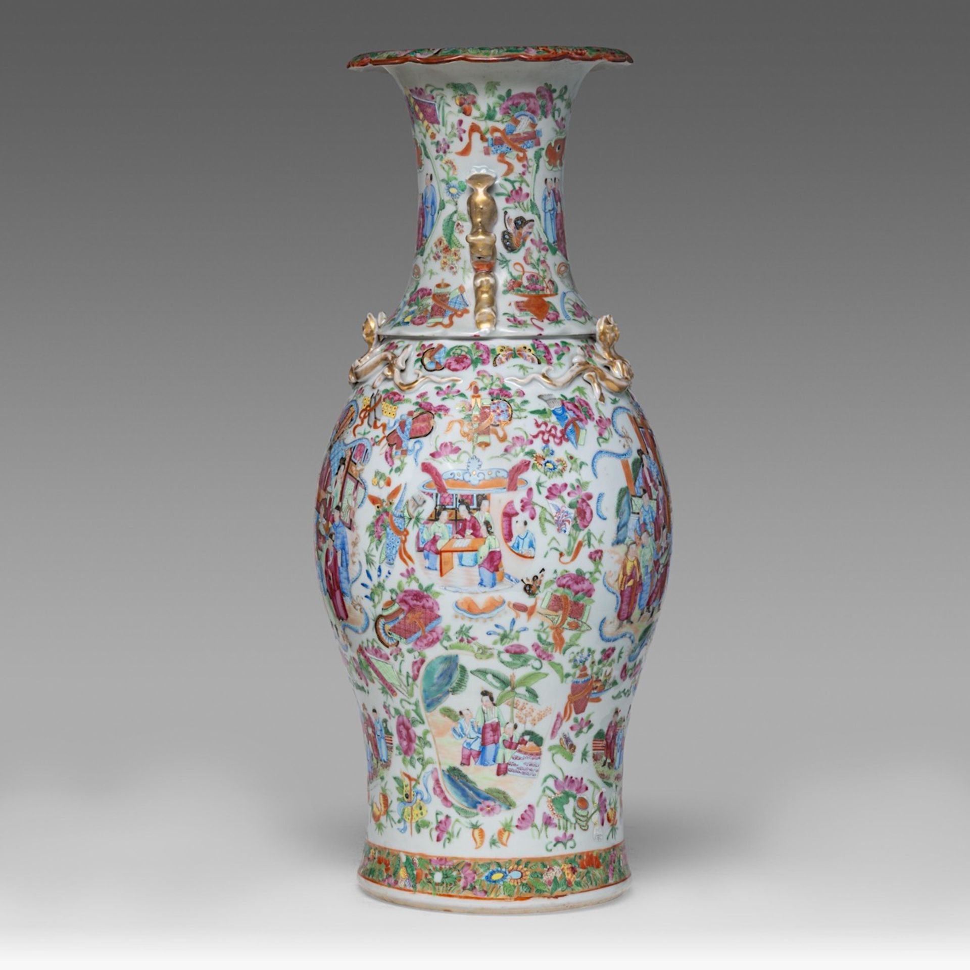 A pair of Chinese famille rose 'Romance of the Three Kingdoms' vases, late 19thC, H 43 cm - added a - Bild 9 aus 13