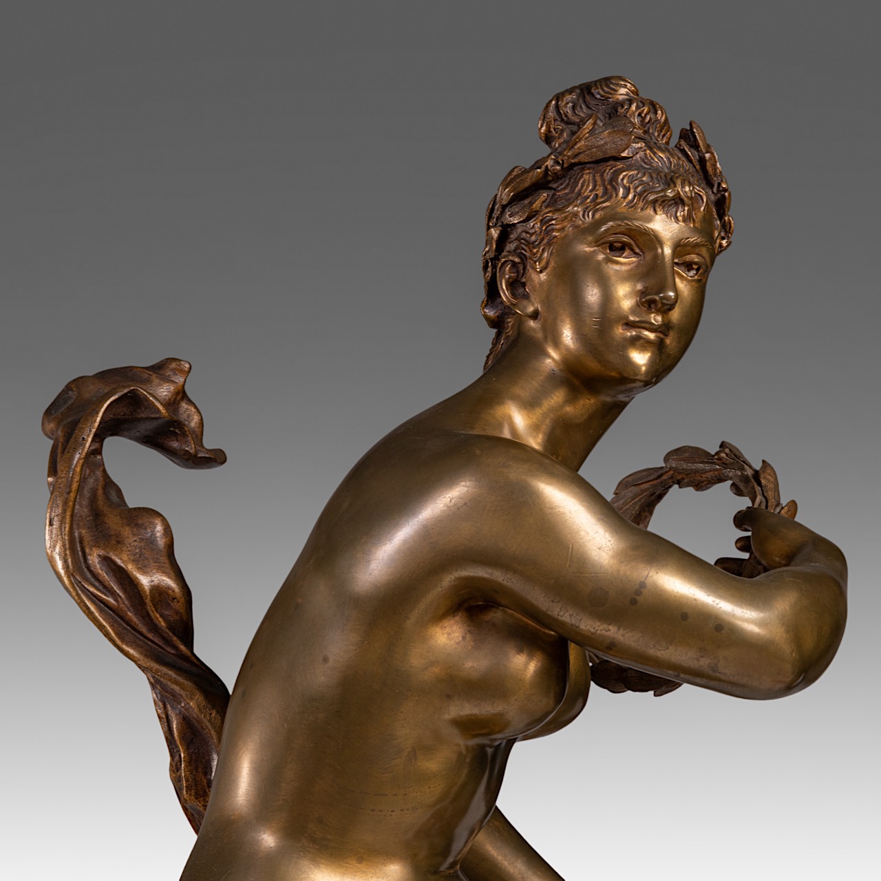 Adrien Etienne Gaudez (1845-1902), 'Gloire au travail', patinated bronze on a marble pedestal, H 169 - Image 10 of 18