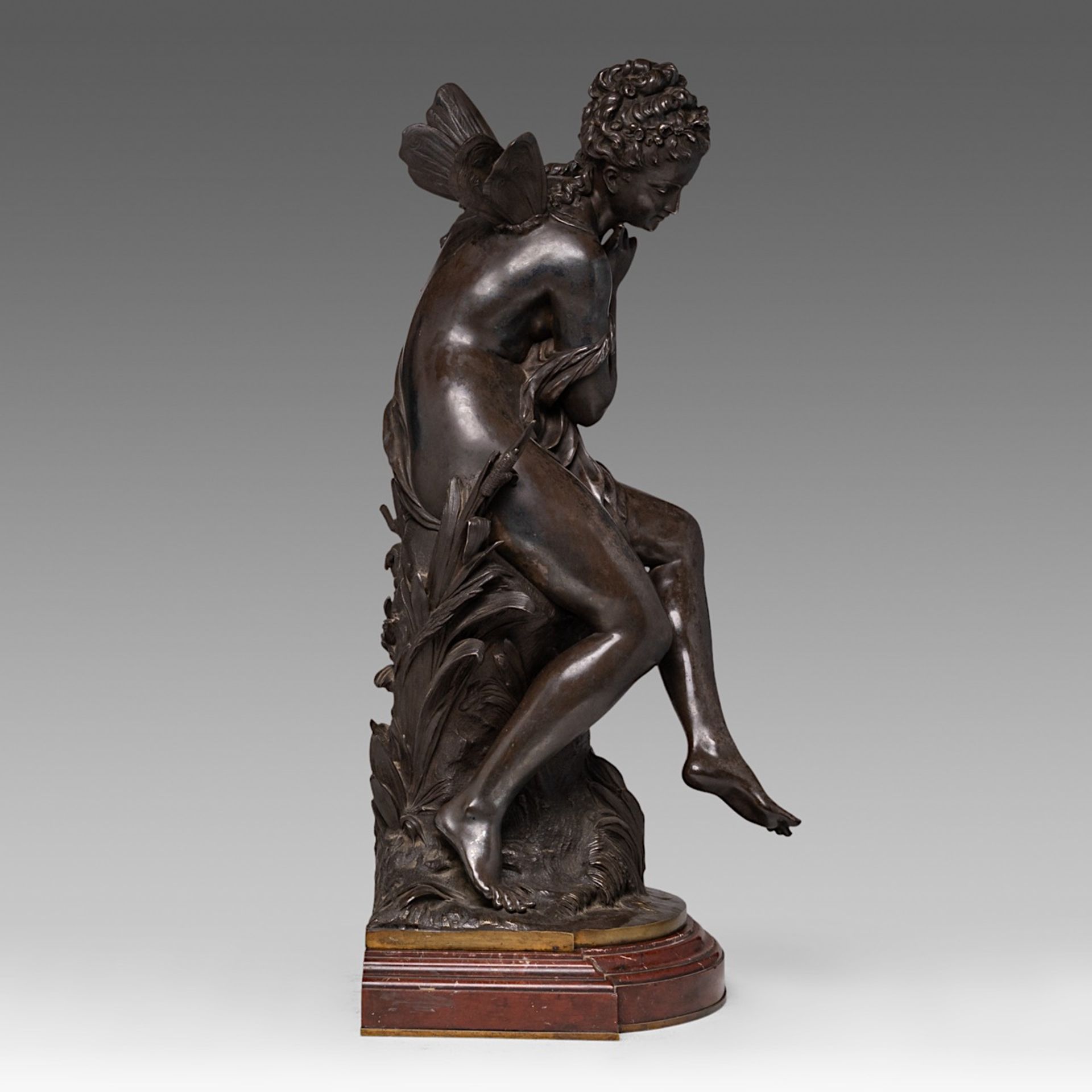 Mathurin Moreau (1822-1912), Libellule (Ondine), patinated bronze on a red marble base, H 76 cm - Bild 5 aus 6