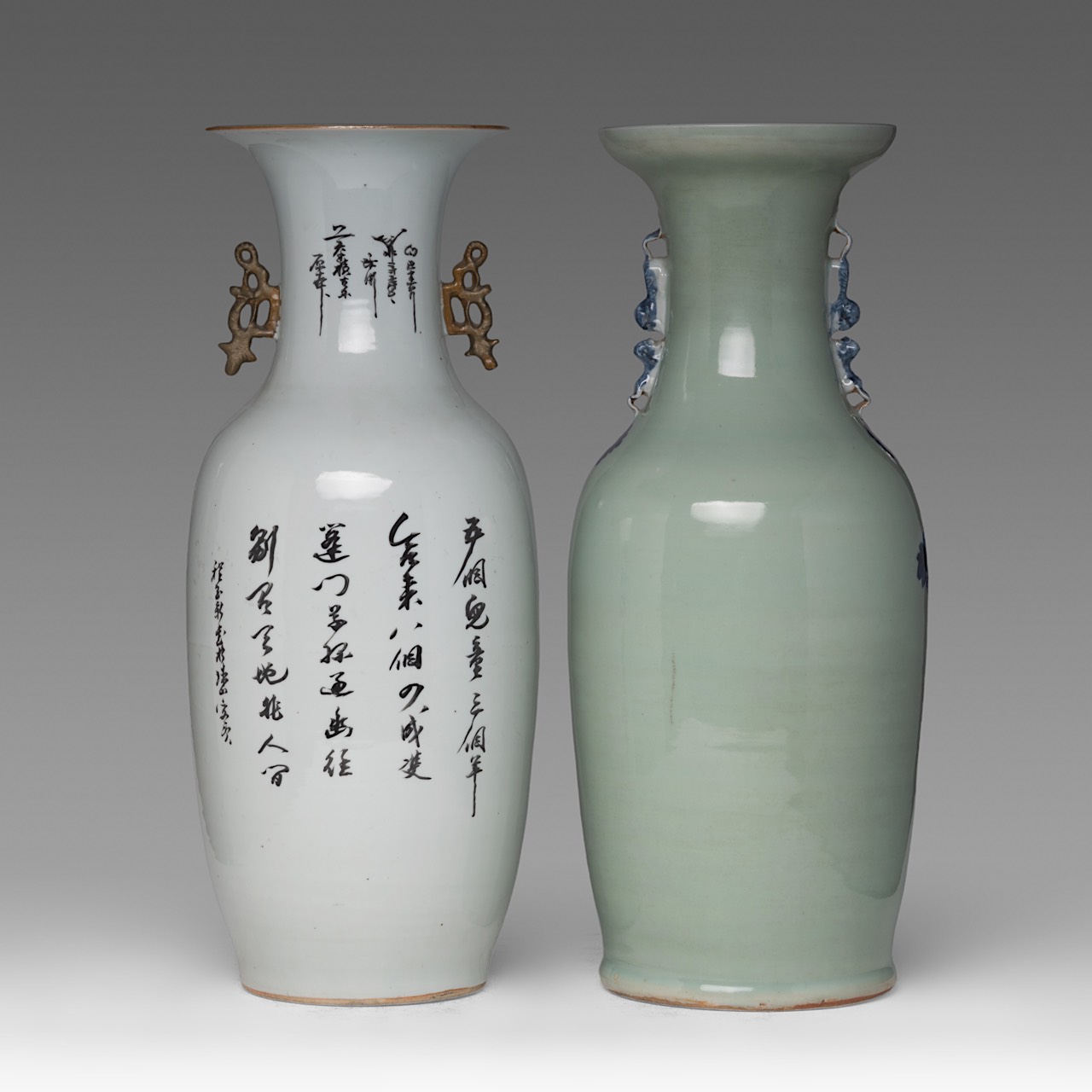 A Chinese famille rose 'Playful Boys' vase, with a signed text - added a blue and white on celadon g - Image 3 of 6