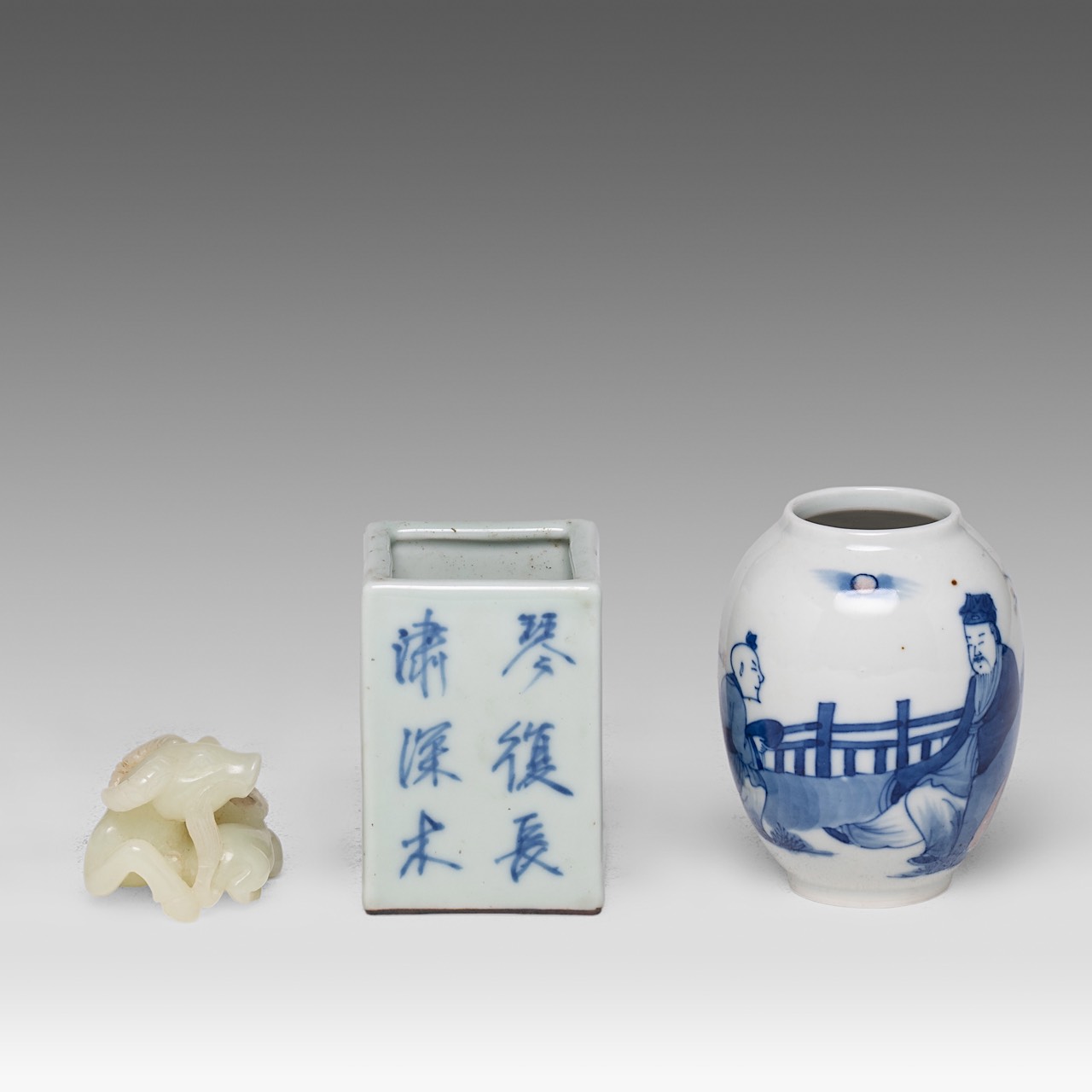 A collection of four Chinese scholar's objects, incl. a brush pot with inscriptions, late 18thC - ad - Image 5 of 29