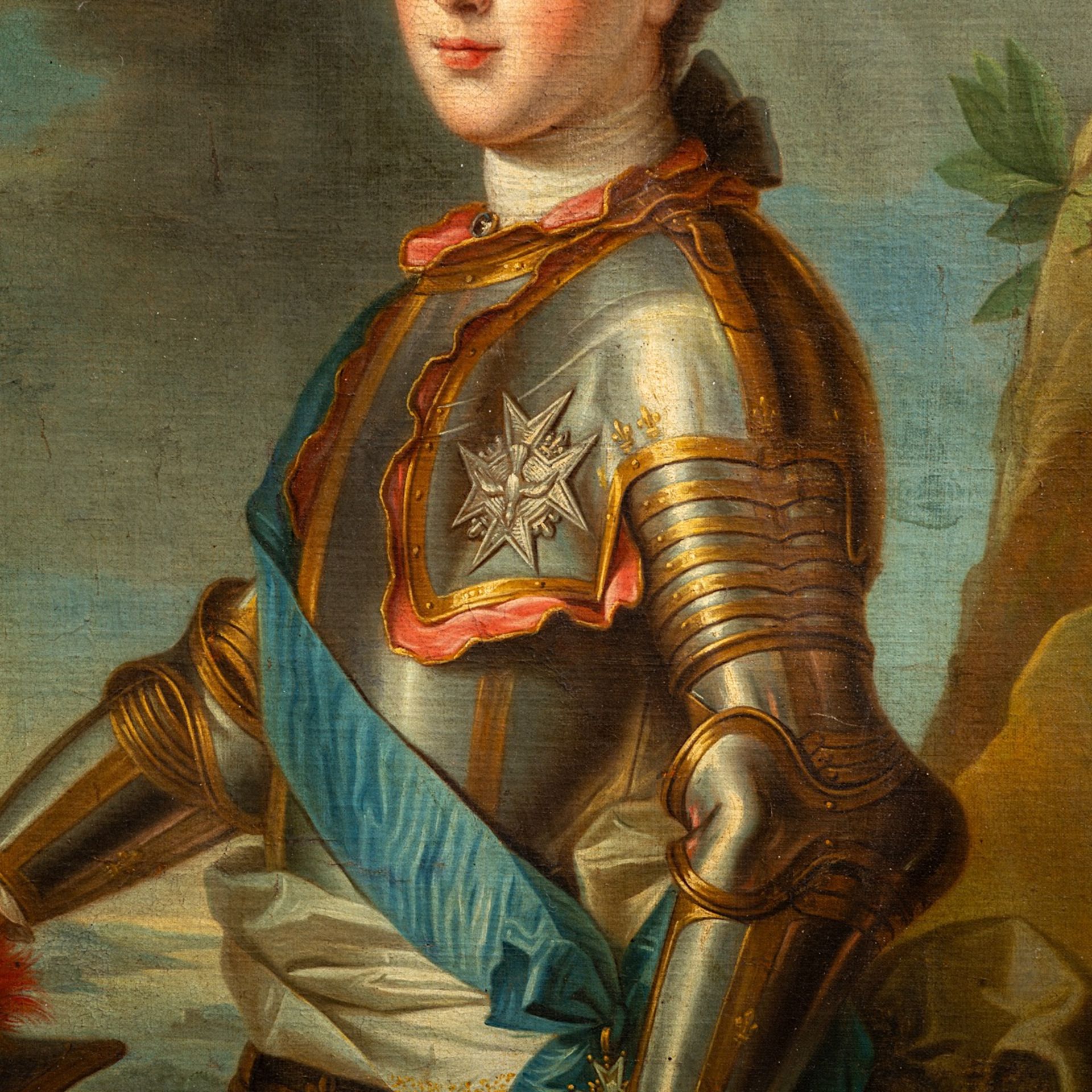 Attrib. to Charles Van Loo (1705-1765), portrait of Louis Joseph de Bourbon, Prince of Conde in armo - Image 5 of 8