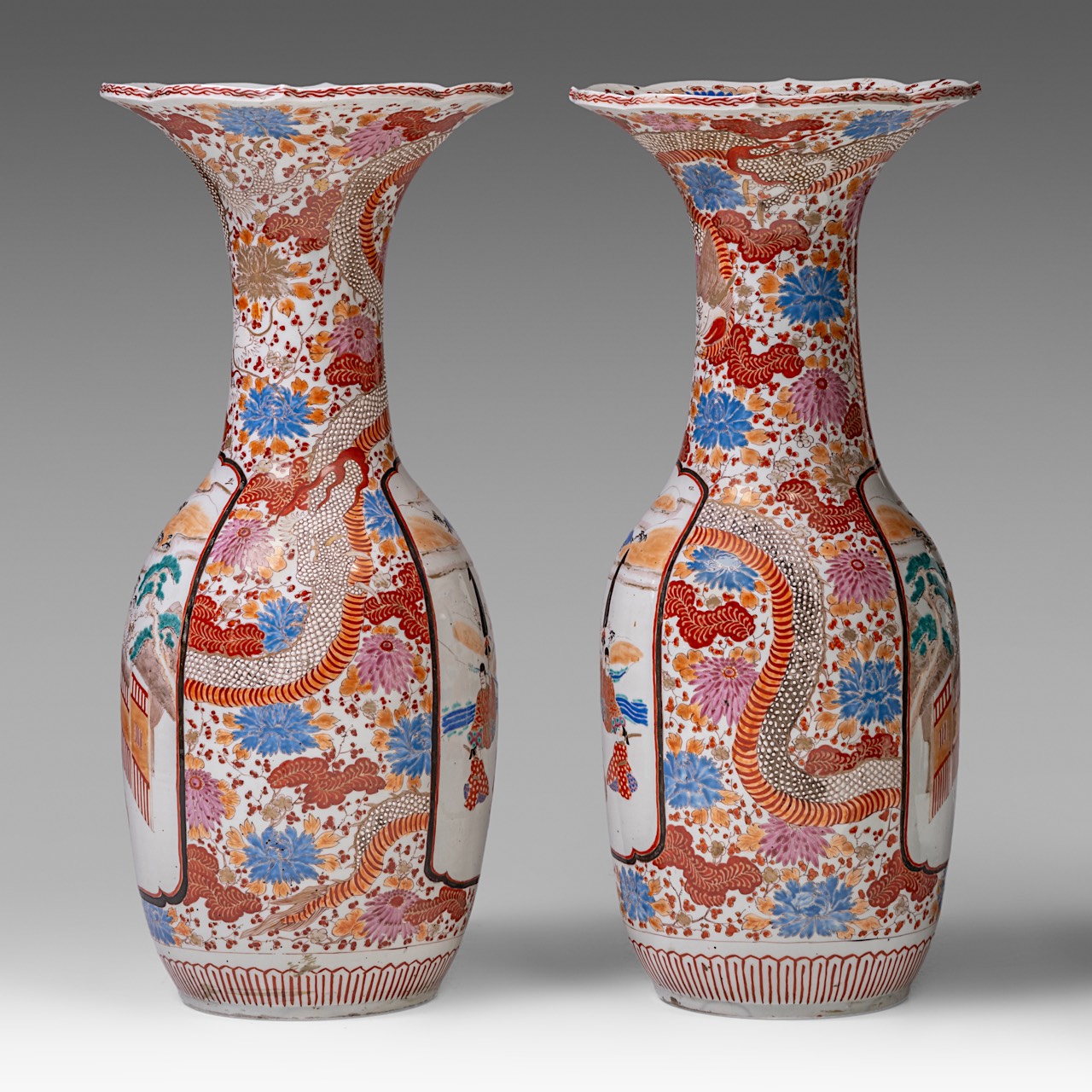 A pair of large Japanese Imari vases, 20thC, H 73 cm - Image 2 of 6