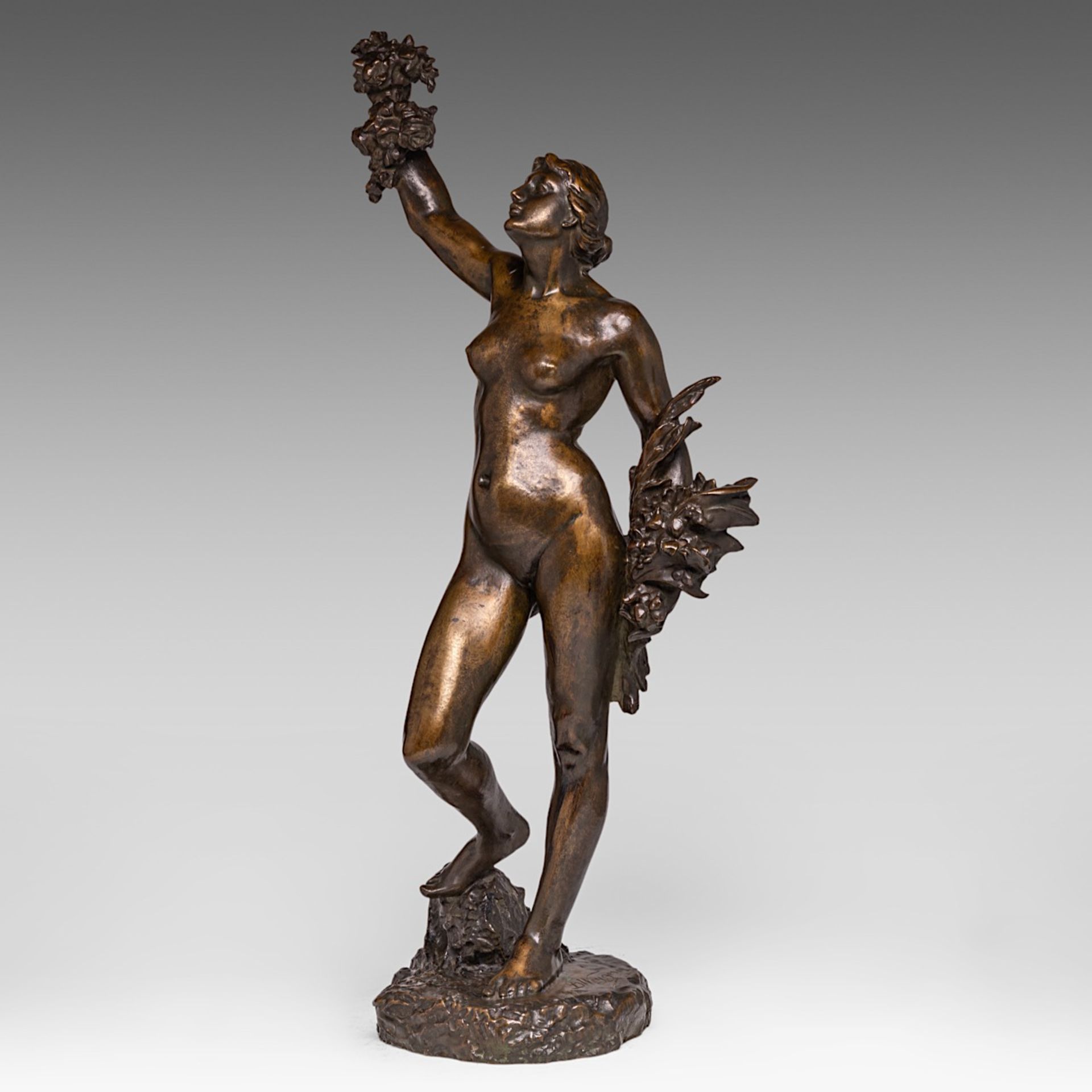 Desire Weygers (1868-1940), female nude, patinated bronze, H 79 cm - Bild 2 aus 9